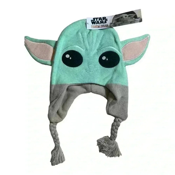 Disney Other - Star Wars Baby Yoda Grogu Unisex Kids Beanie Hat Ear Flaps One Size Green/Tan